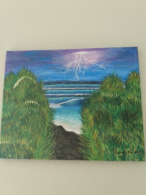 Original Coastal Stormy Ocean Canvas Painting Artist-Sarah Hanson.