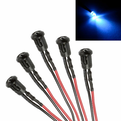 5x weiße vorverdrahtete 3 mm LED + Einfassung Halter Leuchte Lampe 12 V