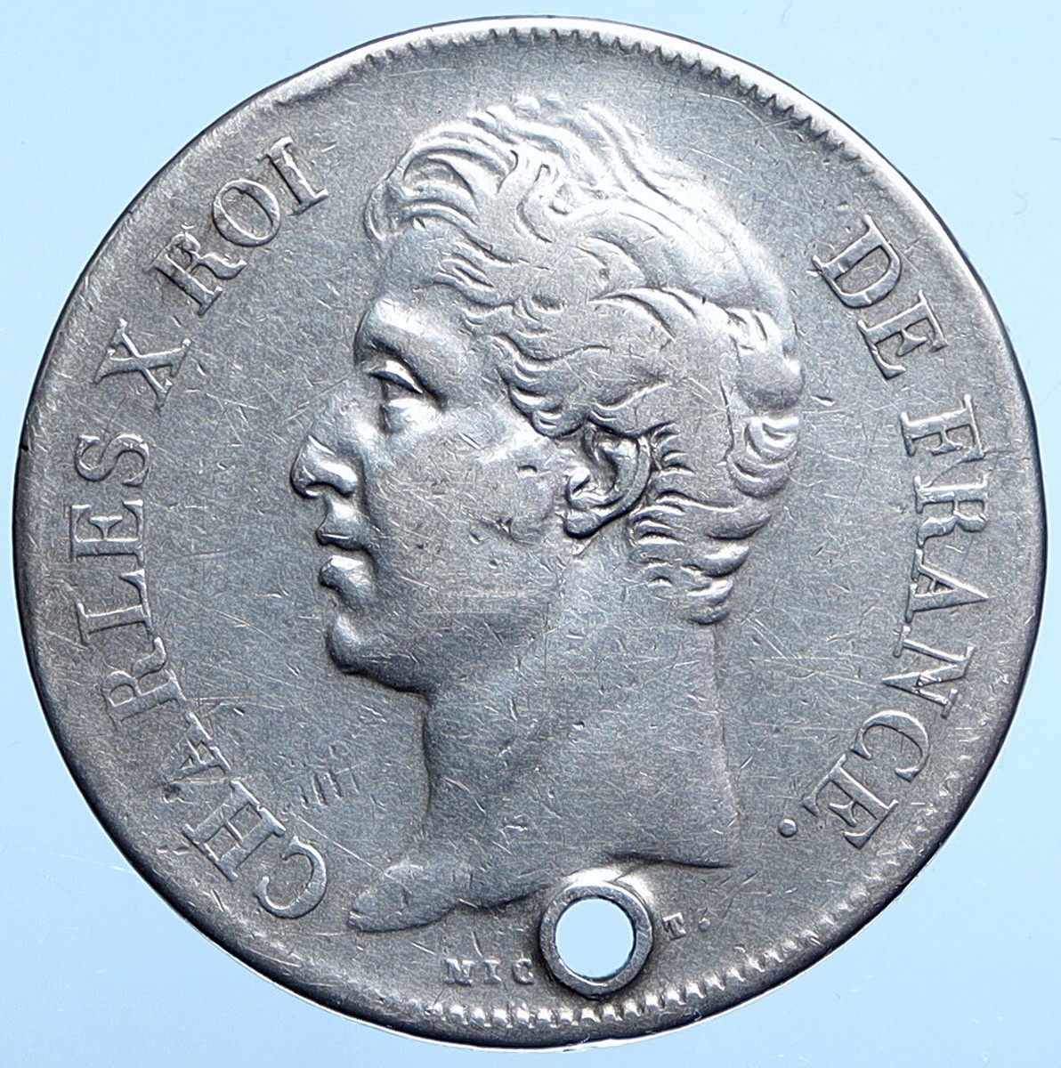 1827 T FRANCE King Charles X OLD Authentic Silver 5 Francs French