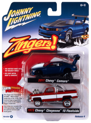 Johnny Lightning *2-PACK ZINGERS B* 1973 Chevy Cheyenne & 2011 Camaro NIP!