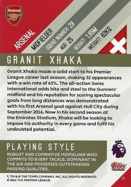 2017-18 Topps Premier League Gold Arsenal FC Base Green Parallel - You Pick - Image 4 of 4