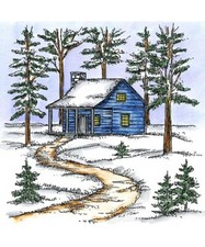 Winter Cabin Scene Snow Trees Wood Mounted Rubber Stamp NORTHWOODS PP11565 New