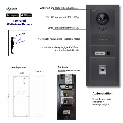 Goliath 2-Draht Video Türklingel mit Kamera Fingerprint Anhtrazit - Bild 9 von 34