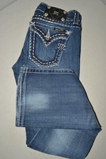 Miss Me Women's Boot Thick Stitch Pocket Flaps Blue Denim Jeans Sz 26x33