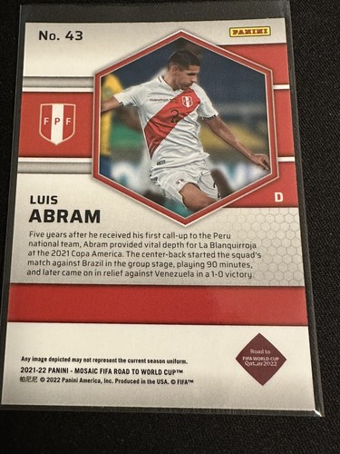 Luis Abram Rookie Silver Prizm 2021-22 Panini Mosaic Fifa Road To World Cup #43 - Picture 2 of 2