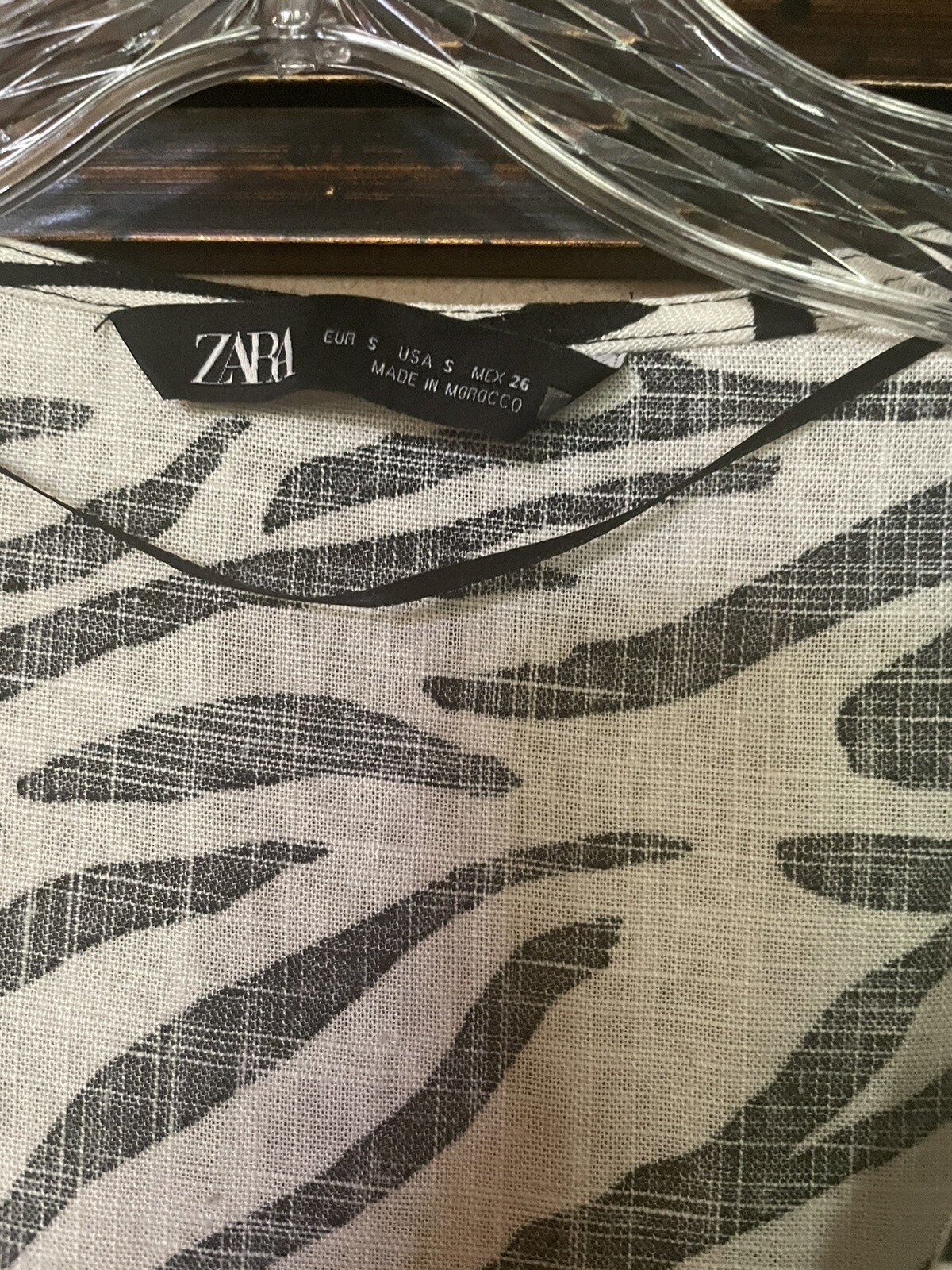 ZARA Wrap Dress Animal Zebra Print Black & White Linen Blend Ruffle Trim Size S image 3