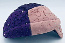 Vintage Beaded Embroidered Beret Hats Blue  Pink Wool Blend Rhinestone One Size