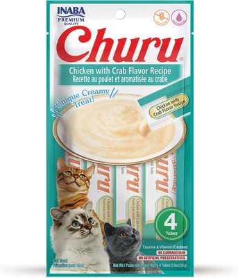 Lot of 2 INABA Churu Lickable Cat Treats (Chicken  w/ Crab Recipe, 4 count