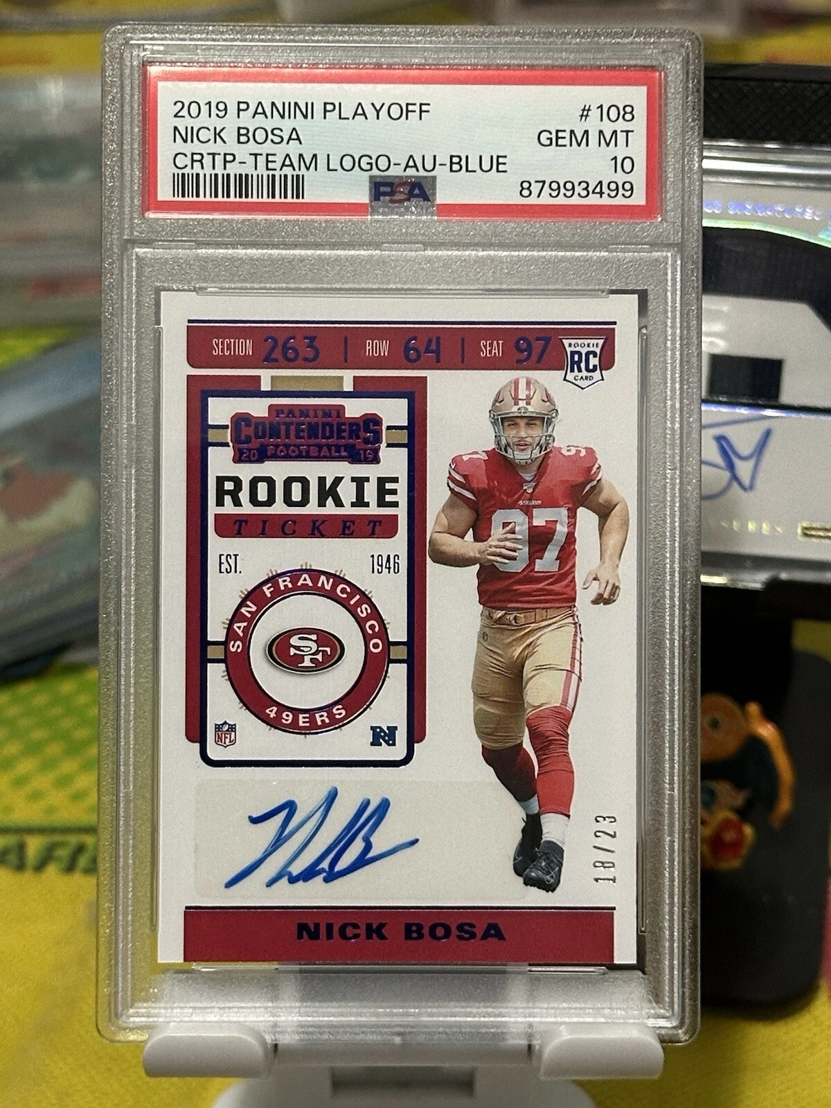 Nick Bosa Panini Playoff Contenders Rookie Ticket Preview Autographs #108 Team Helmet-Autograph-Blue