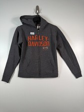 Harley Davidson Kids Boys Spell Out Full Zip Fleece Hoodie Black Gray Sz L 17x22