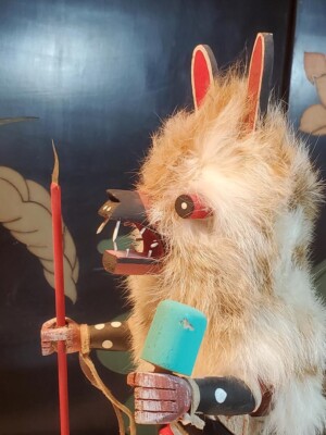 Vintage Hopi WOLF MAN Kachina Puppe signiert 15 Zoll groß - WILD!!