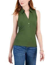 I.n.c. International Concepts Women's Ribbed V-Neck Tank Top Costa Green SZ XS