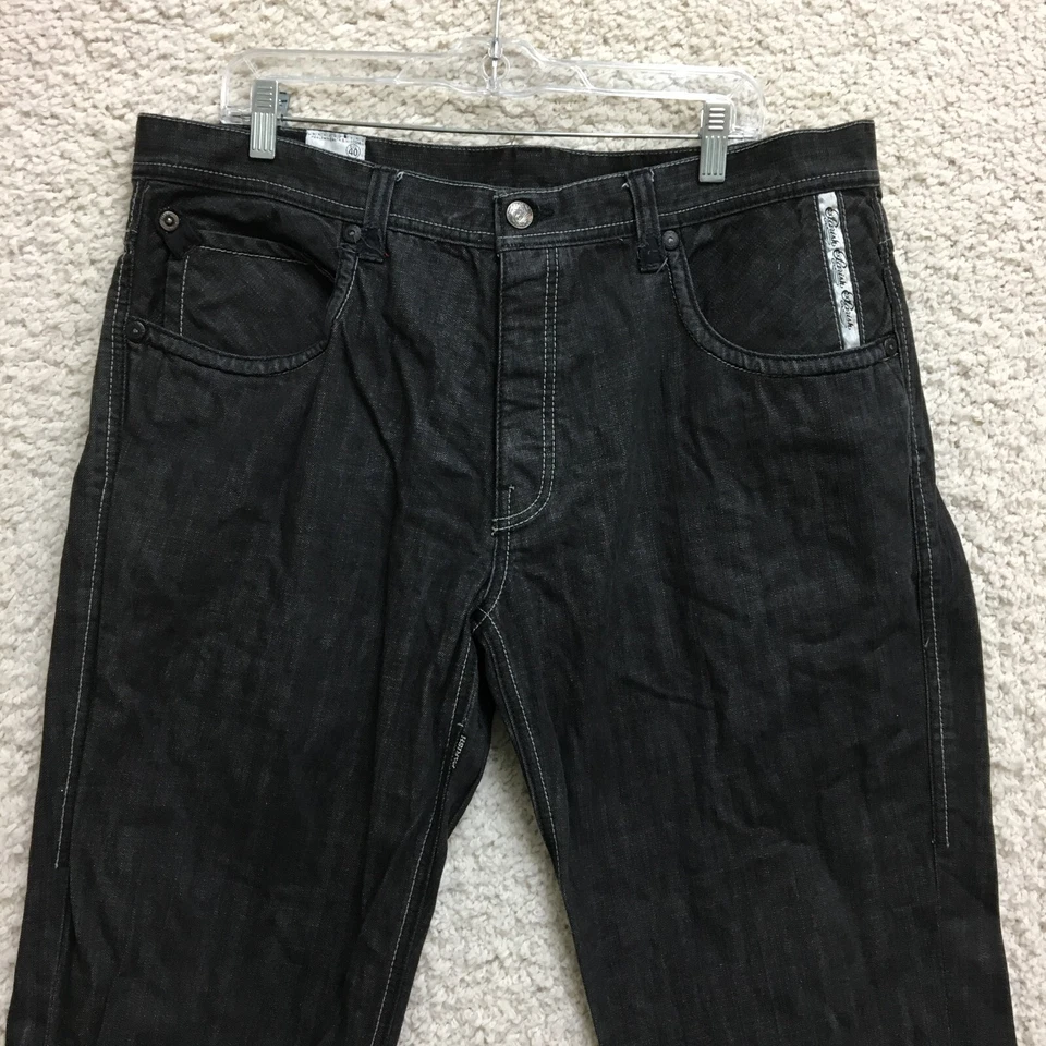 Jeans Parish 40 (se adapta a 38x32) para hombre negros de mezclilla pierna recta lavado oscuro botón mosca Foto 2 de 4