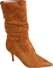 Nine West Mycki 2 Women's Ruched Dress Boots Dark Natural Faux Suede Size 8.5 M