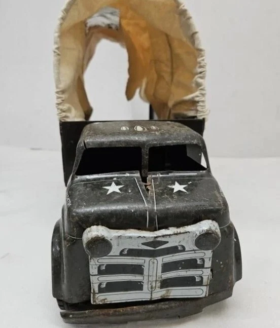 Vintage 1950s Marx Lumar 18.5" US Army Carrier Transport Truck W/Original Canvas - Image 3 of 4