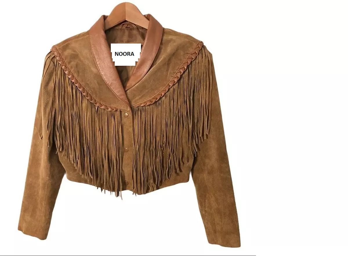 Veste femme NOORA cuir mangue bronz en daim avec frange style occidental ST56