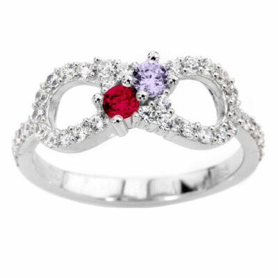 NANA S-Bar Couples Ring - Sterling Silver With 2 Simulated Birthstones, His & Hers Matching Set