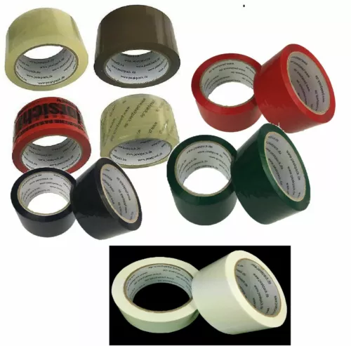 ✅ Klebeband Packband Transparent Braun Grün Rot Weiß Schwarz Vorsicht-Glas 66m
