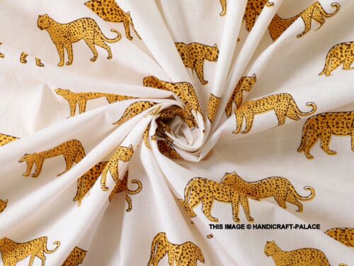 Indian 5 Yard Hand Block Tiger Print Pure Cotton Fabric Loose Sewing Running - Picture 4 of 7