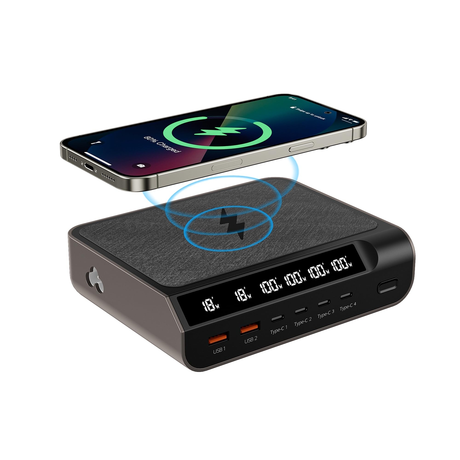 Compact 240W USB C Charger - GaN 6 Ports Charger with Digital Display Screen ...