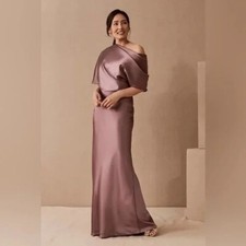 $495 New BHLDN Anthropologie X Amsale Pryce Off-Shoulder Satin Column Gown Sz 2