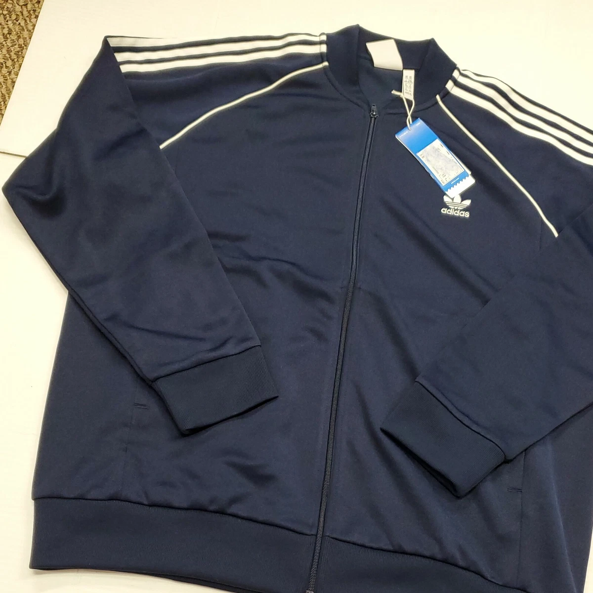 NWT Adidas Blue Trefoil Three Stripe Full Zip Track Jacket 2XL New