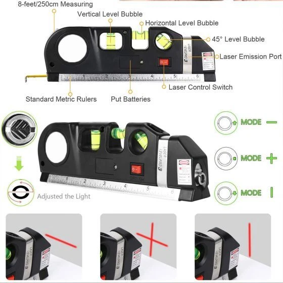 Precision Multi-Purpose Laser Level with Measuring Tape 1 Pcs