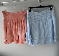 Time and Tru Women's Gingham Smocked Pull-On Elastic Waist Ruffle Hem Skirt M