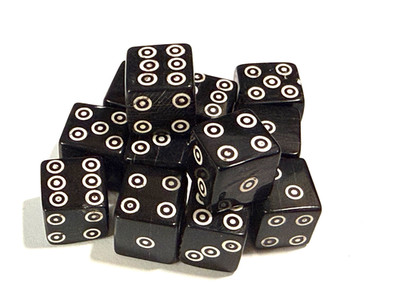 1 Dozen Handmade Water Buffalo Horn Dice: Black Dot & Ring (10mm)