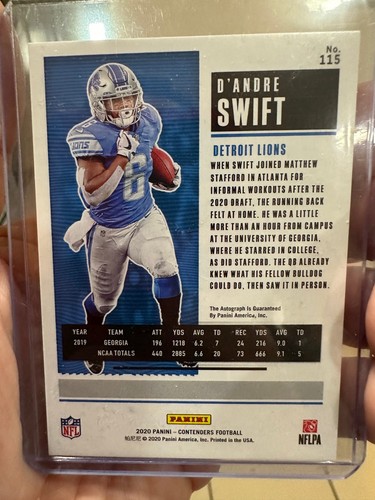 HOT '🔥 D'ANDRE SWIFT RC 🔥 2020 Contenders ROOKIE TICKET AUTO WILD CARD - Picture 2 of 2