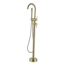  Solid Brass Freestanding Bathtub Faucet，Floor Mount Tub Filler Brushed Gold