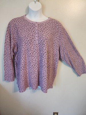 Essentials By Maggie Purple Floral Henley Waffle Knit Top Shirt 30 32 Plus