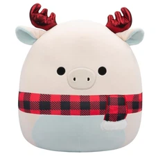 16-Inch White Moose Plush with Scarf - Soft, Cuddly Stuffed Animal Toy