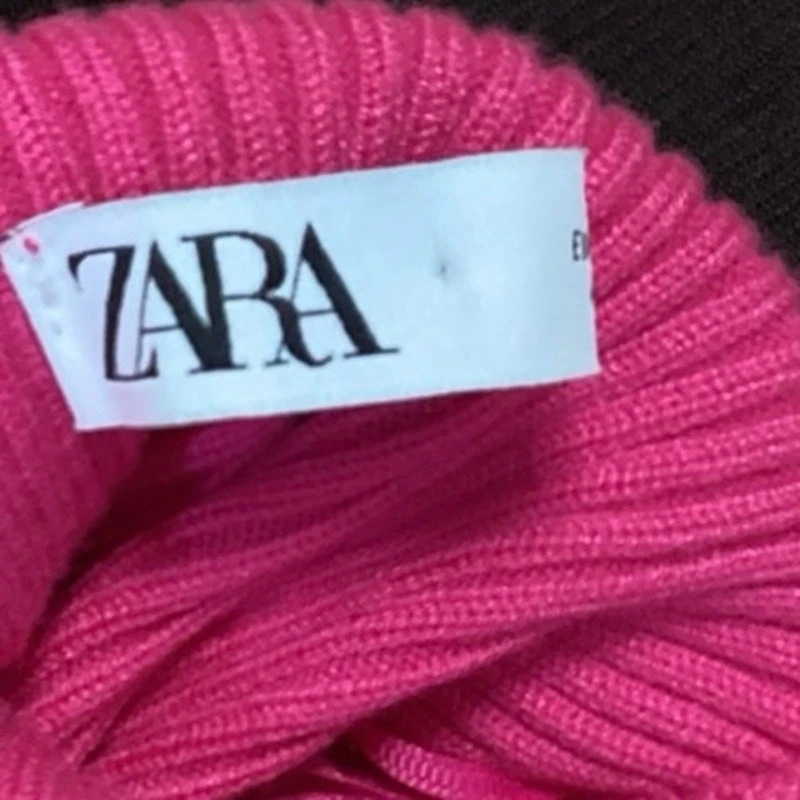 Suéter Zara Marrón Rosa Bloque de Color Tejido Acanalado Cuello Simulado Manga Larga Cuello Alto S Foto 3 de 4