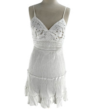 Shyanne Womens Lace Bustier Mini Dress Medium White Halter Crochet Cowgirl Rodeo