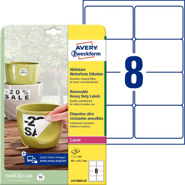 1 Bis 20X Avery Zweckform Wetterfeste Etiketten, 99,1 X 67,7 Mm Spare Bis Zu 21%-image