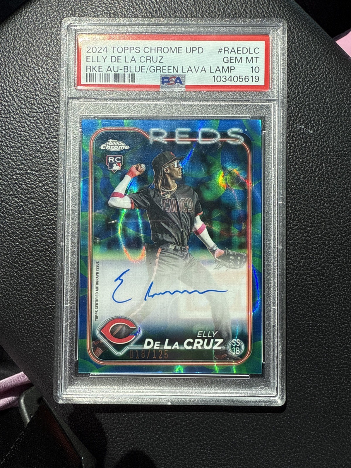 2024 Topps Chrome Update Rookie Auto Elly De La Cruz /125 Blue/Green Lava PSA 10