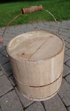 Antique Willmark Chicago IL Firkin (Sugar) Bucket w/Handle/Lid Off White Paint