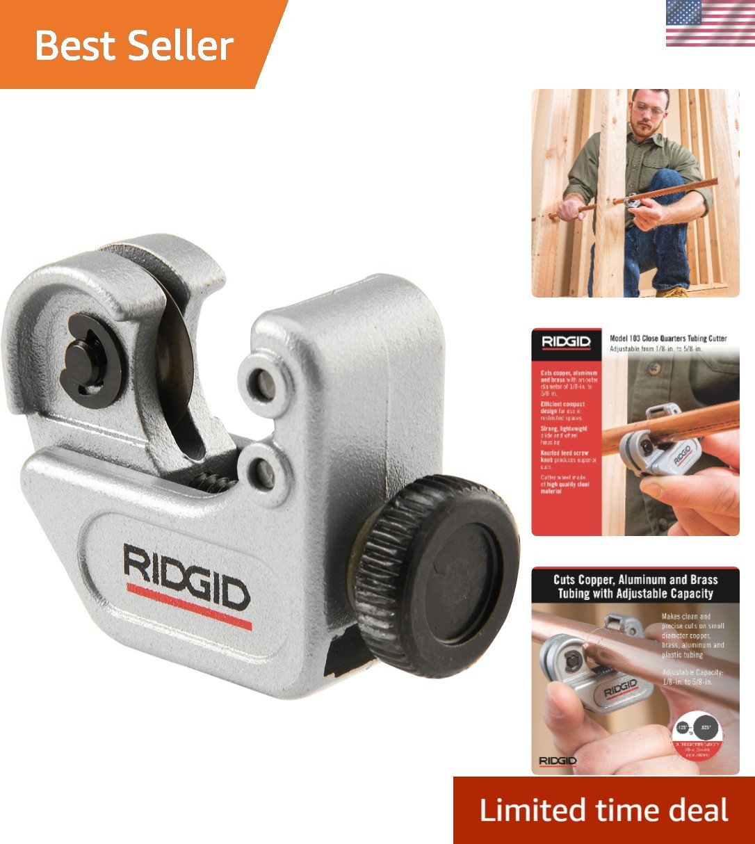 Versatile Tubing Cutter for 1/8" to 5/8" - Copper, Brass, Plastic, Aluminum