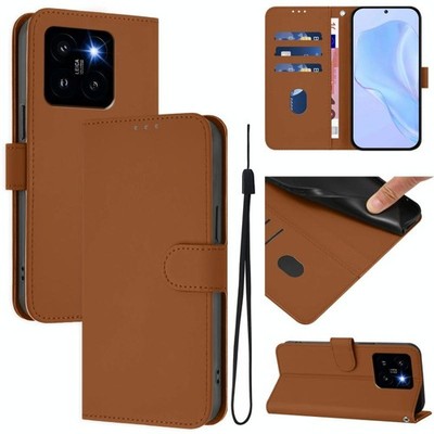 Für Xiaomi 14 Pro 5G Handyhülle aus unifarbenem Leder mit Kordel (mar