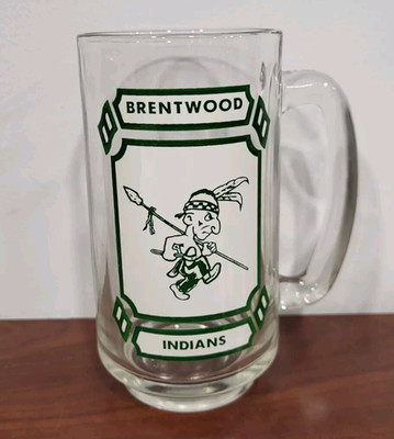 BRENTWOOD INDIANS  High School Glass Mug  5.5''  LONG ISLAND NEW YORK  Vintage