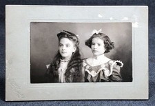 Board Mounted Antique Photograph Two Sisters Siblings Portrait Fancy Dress Hair