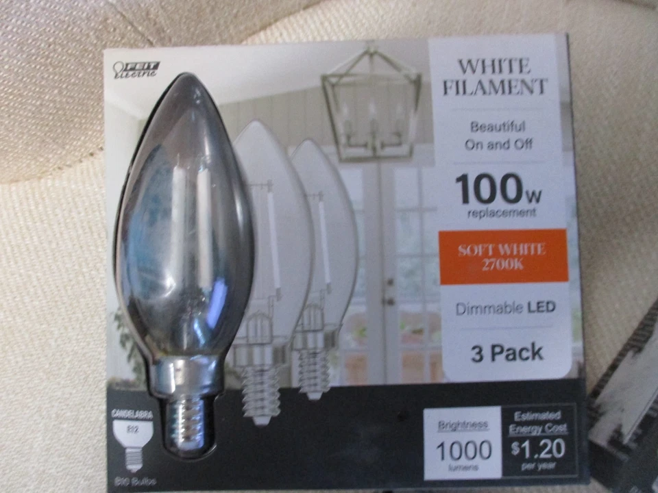 Feit Electric Led White Filament 100W Dimmable B10 Bulbs (3 - 3 Packs 9 Bulbs) - Image 2 of 4