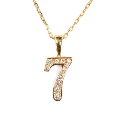 EYEFUNNY Diamond Number 7 Pendant Top Chain Necklace Au750 K18 Used BEEG-0
