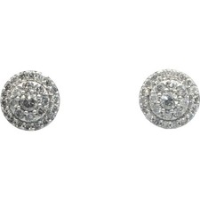 10k White Gold Round Diamond Cluster Stud Earrings 1.0CT