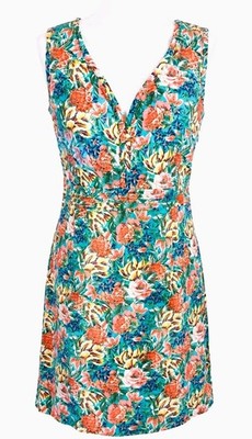 Laura Ashley hell geblümtes ärmelloses Kleid Größe 10 Baumwolle Taschen Sommer