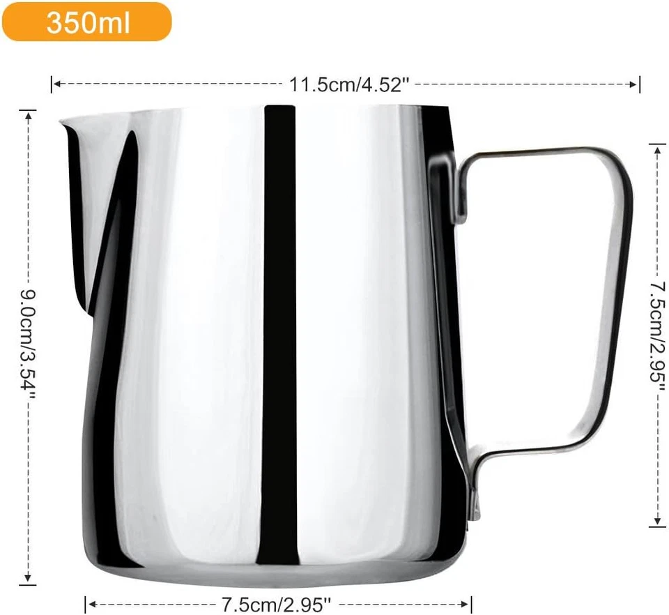 Jarra De Leche, Espumador De Mano De Acero Inoxidable De 350 Ml, Crema De Café, - Immagine 2 di 4