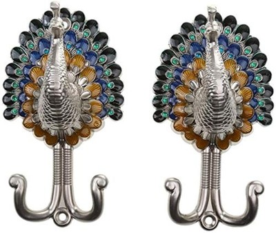 2pcs Peacock Metal Double Hanger Hook Double Head Wall-Mounted Coat Towel Han...