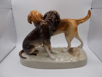 Vintage Royal Dux Hand Painted Porcelain Hunting Dogs Figurine | eBay