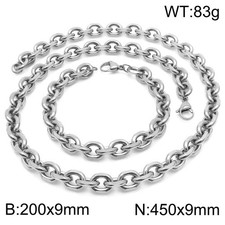 Fashion Jewelry Set Stainless Steel Rolo Oval Chain choker Necklace Bracelet 9mm